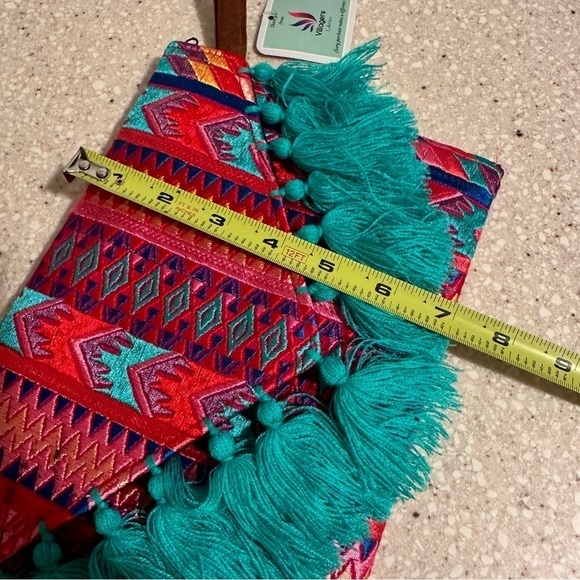 Ethnic Boho Large Clutch Suede Wristlet Bag Handmade Embroidery Tassels Indi NEW - Picture 12 of 16